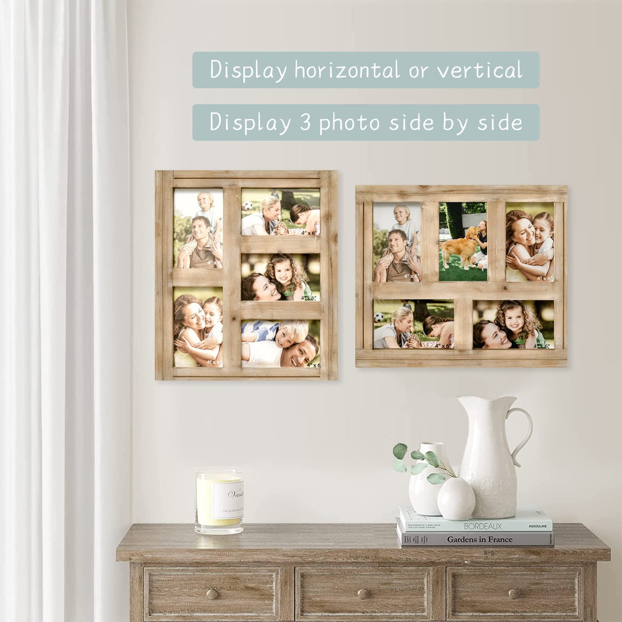 JUMBO DECOR Rustic Distressed Picture Photo Frame Collage - Farmhouse Natural Wood with 5 Openings 4x6 Picture Frame Wall Decor for Wall Hanging JUMBO DECOR