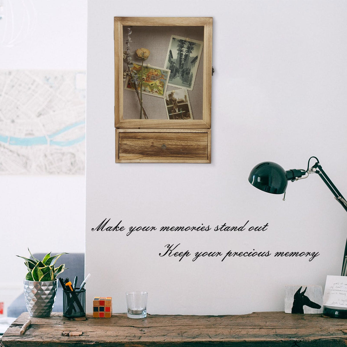 Butizone Shadow Box Frame, 3.2" Deep Shadow Box Display Case with Real Glass and Drawer, Rustic Wood Memory Box for Pictures, Flowers, Memorial, Medals, Wedding Bouquet for Wall or Tabletop, Brown Butizone