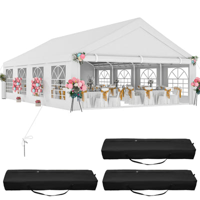 DWVO 20x30FT Large Party Tent Outdoor Heavy Duty Wedding Event Shelters Upgraded Galvanized Canopy with Large White Roof, Removable PVC Sidewalls & 3 Storage Bag