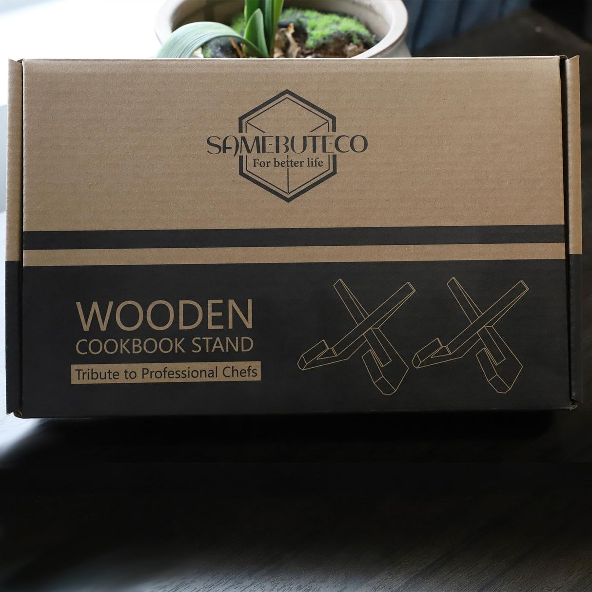 SAMEBUTECO Cookbook Stand, Recipe Book Holder for Kitchen Counter Solid Wood Cookbook Holder Set,Multifunctional Display Stand Rustic Brown-2 Pieces SAMEBUTECO