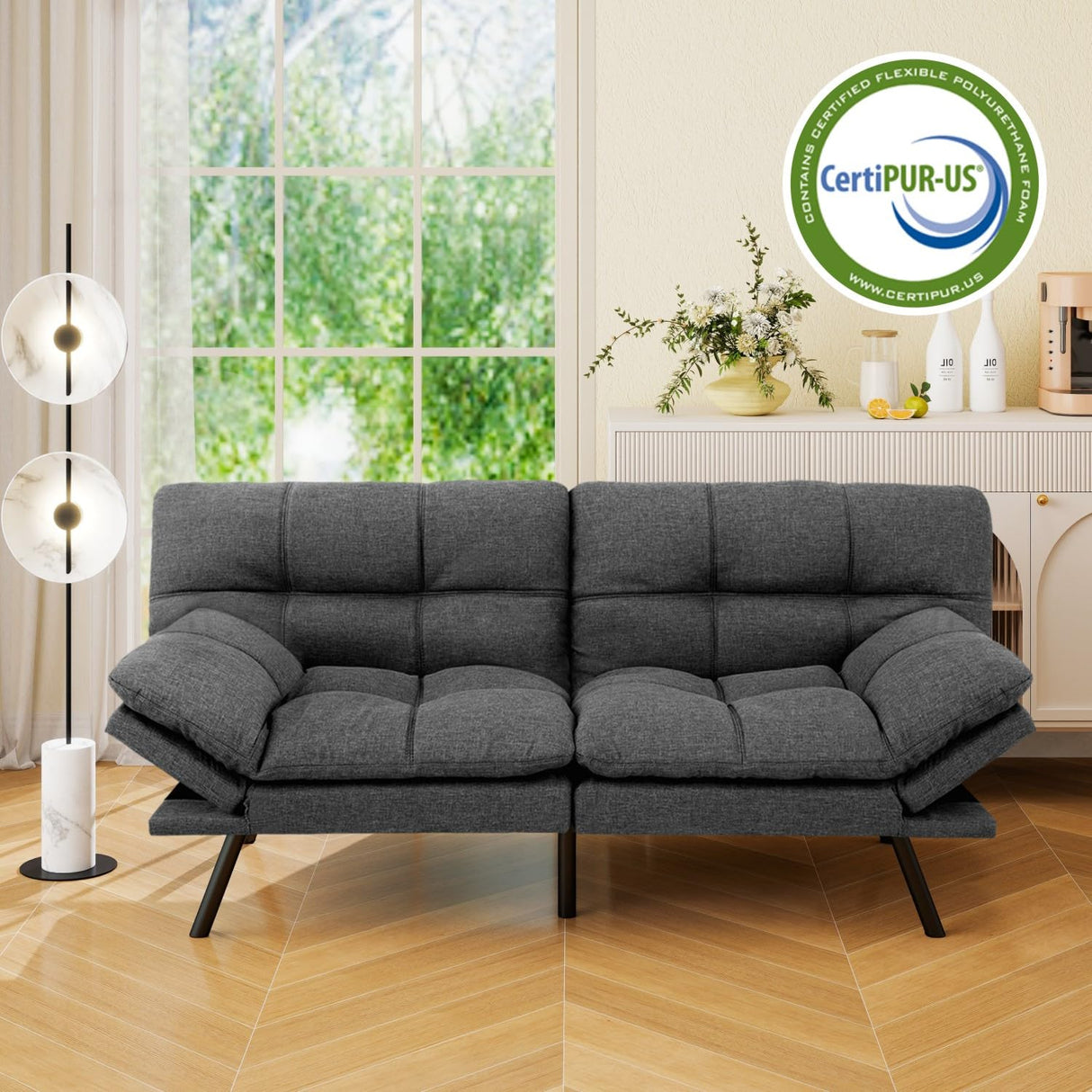 Vipbear 71" Futon Sofa Bed - Convertible Sofa Beds/Adjustable Backrest & Armrest,Detachable Cushion, Loveseat Sleeper for Small Spaces, Apartments & Offices, Grey Futons Vipbear