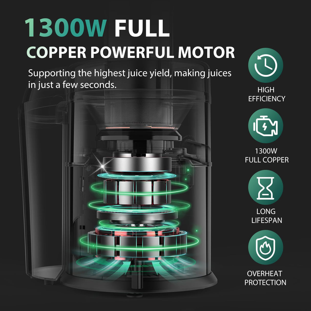 1300W KOIOS Centrifugal Juicer Machines, Juice Extractor with Extra Large 3inch Feed Chute, Full Copper Motor, Titanium-Plated Filter, High Juice Yield, 3 Speeds Mode,Easy to Clean with Brush,BPA-Free KOIOS