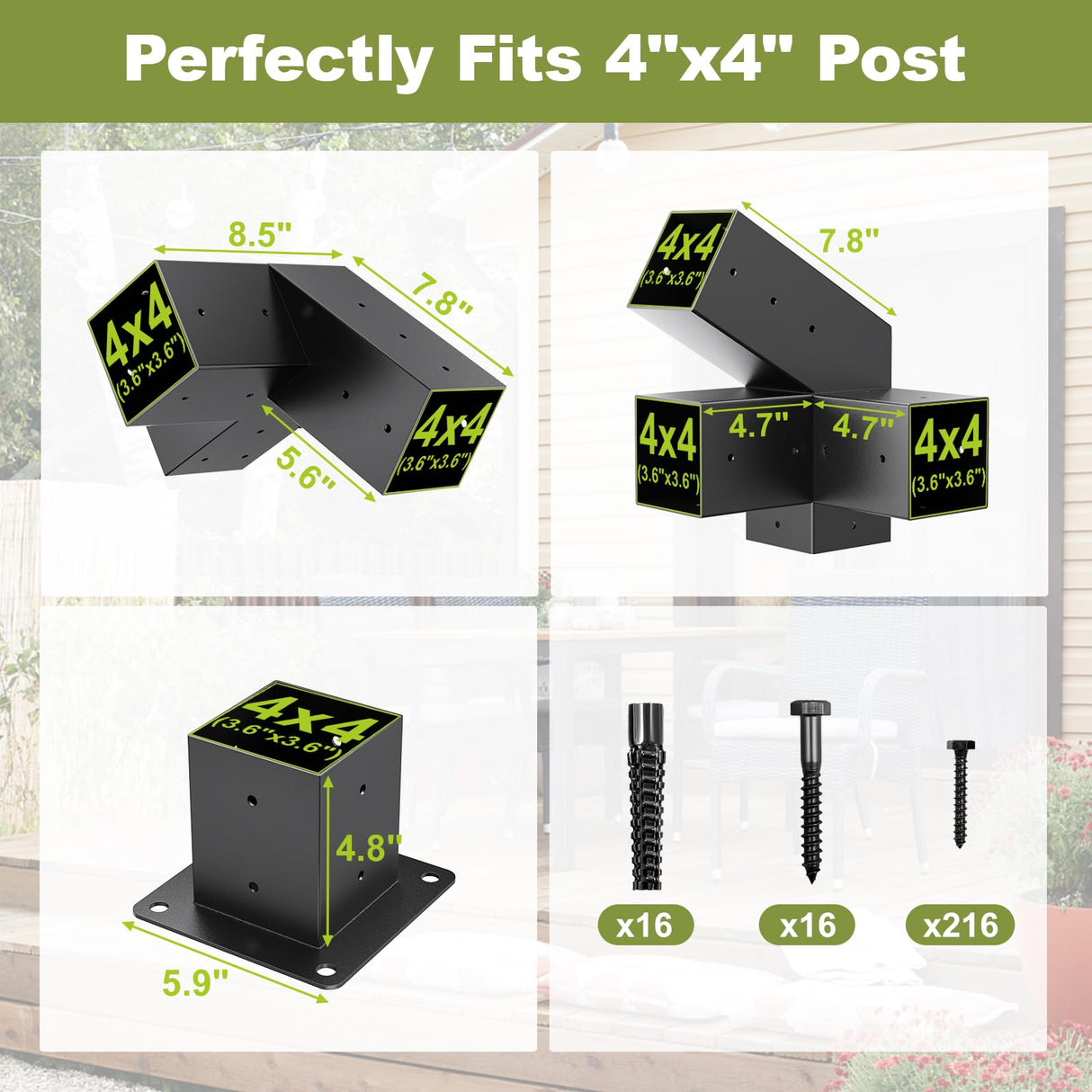 Pergola Kit, 30° Slanted Roof Pergola Bracket Set, Roof Wall Mount Extension Bracket Kit,4" x 4" (Actual: 3.5x3.5 Inch) Powder-Coated Pergola Hardware for Porch,Gazebo, Backyard(10pcs) FMhotu