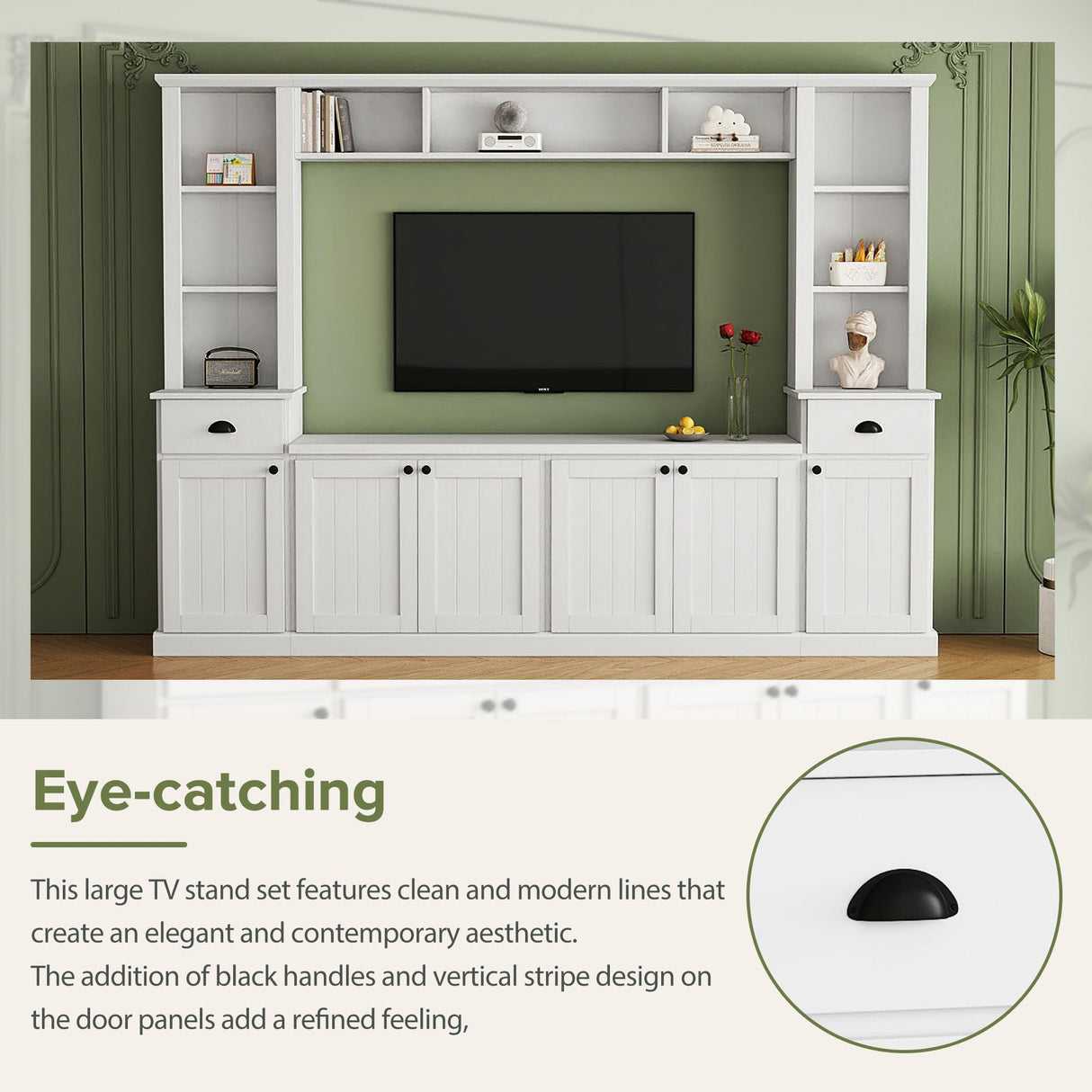 Ball & Cast TV Stand with Cabinets for TVs up to 75",Wall Unit Entertainment Center with Storage and Open Shelves,Modern Media TV Console with 2 Drawers for Living Room,White Ball & Cast