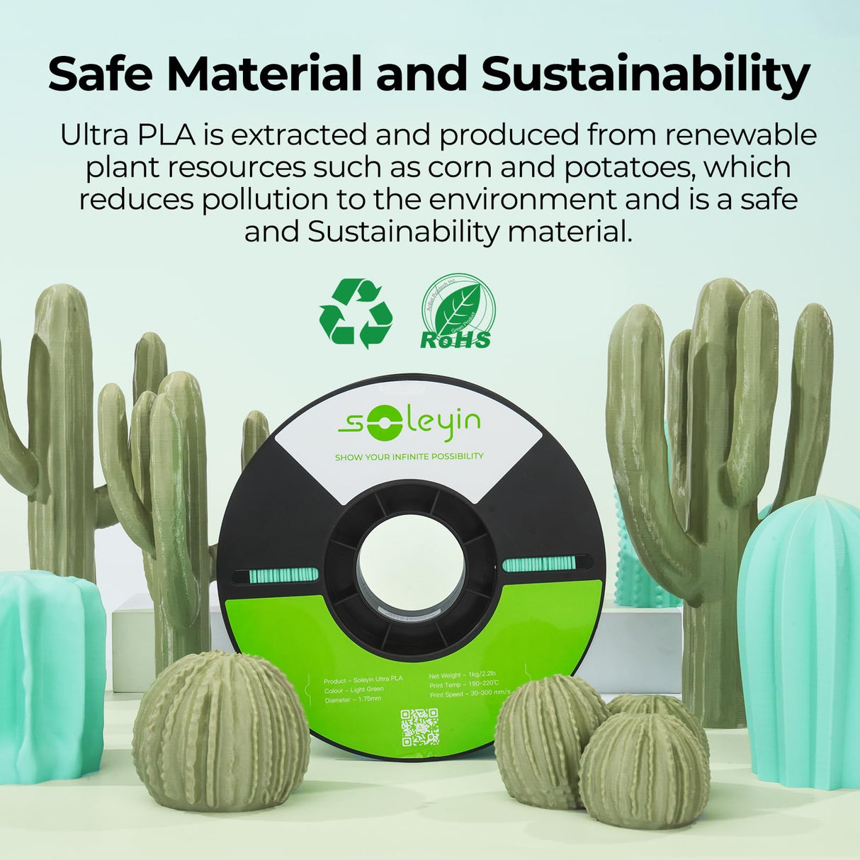 Soleyin Ultra PLA Filament 1.75mm PLA 3D Printer Filament High Speed 30-600mm/s Dimensional Accuracy +/- 0.02mm, 1kg Spool (2.2lbs)-Grey Skouphy