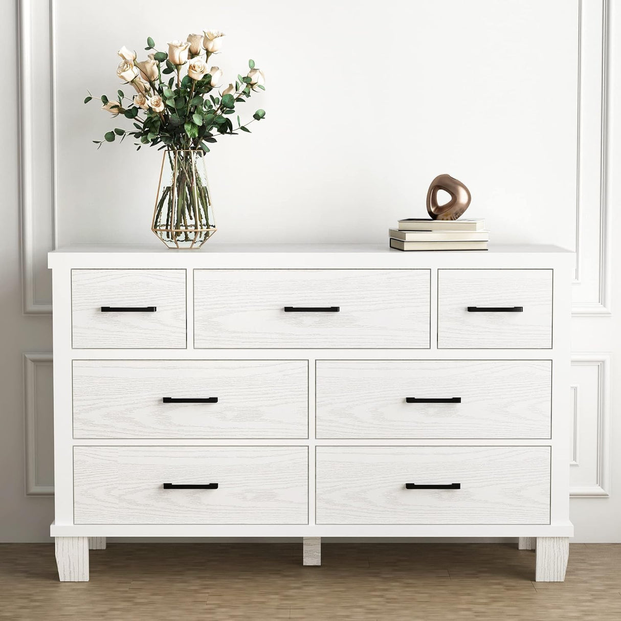 IDEALHOUSE Dresser for Bedroom with 7 Drawers, Modern Chest of Drawers Closet with Metal Handle, Wooden Dresser Organizer, for Bedroom, Living Room, White IDEALHOUSE