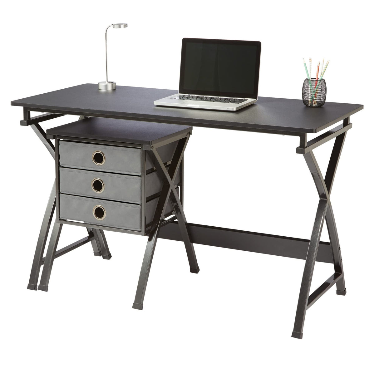 Realspace® X-Cross 48"W Computer Desk With File Cabinet, Black Realspace