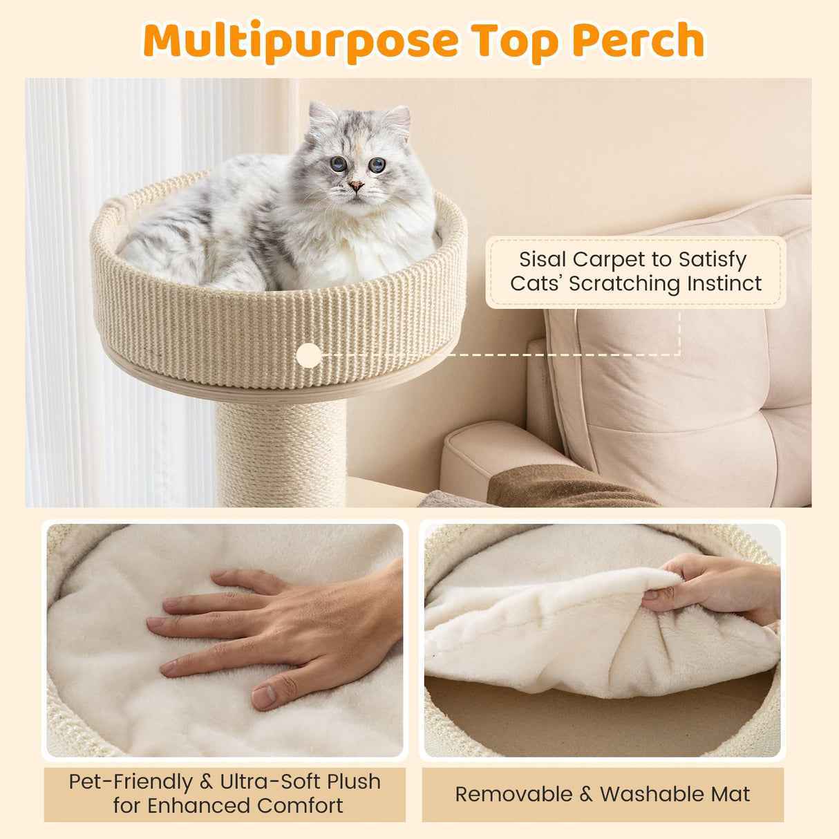 Tangkula Wood Cat Tree, 47 Inch Multi-Layer Cat Tower with 5.7” Thicker Sisal Covered Scratching Posts & Carpet, Padded Top Perch, 2 Jumping Platforms, Hammock, Modern Cat Tree Tower for Indoor Cats Tangkula