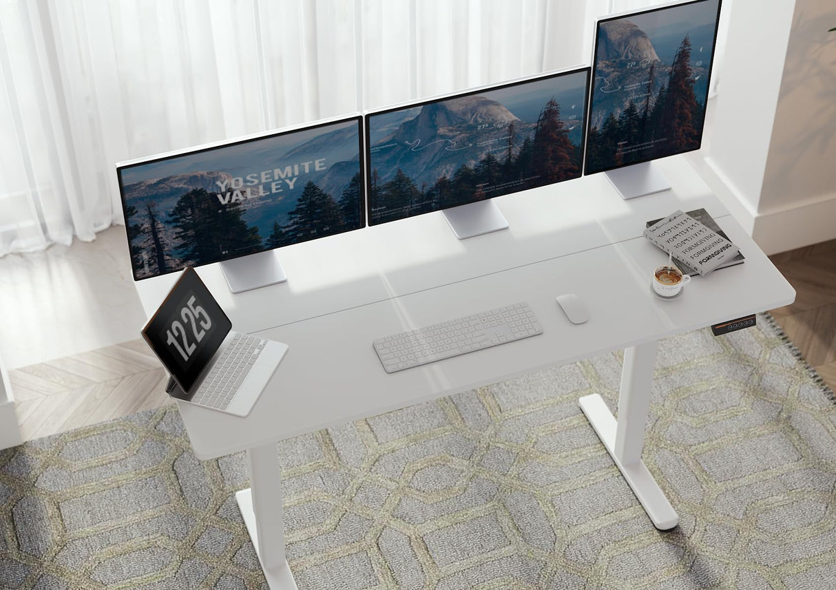 Seang Electric Standing Desk with Adjustable Height, 55x24 Inch Stand Up Desk, Sit Stand Desk with Splice Board for Home Office Computer Workstation, White Frame/White Top Seang