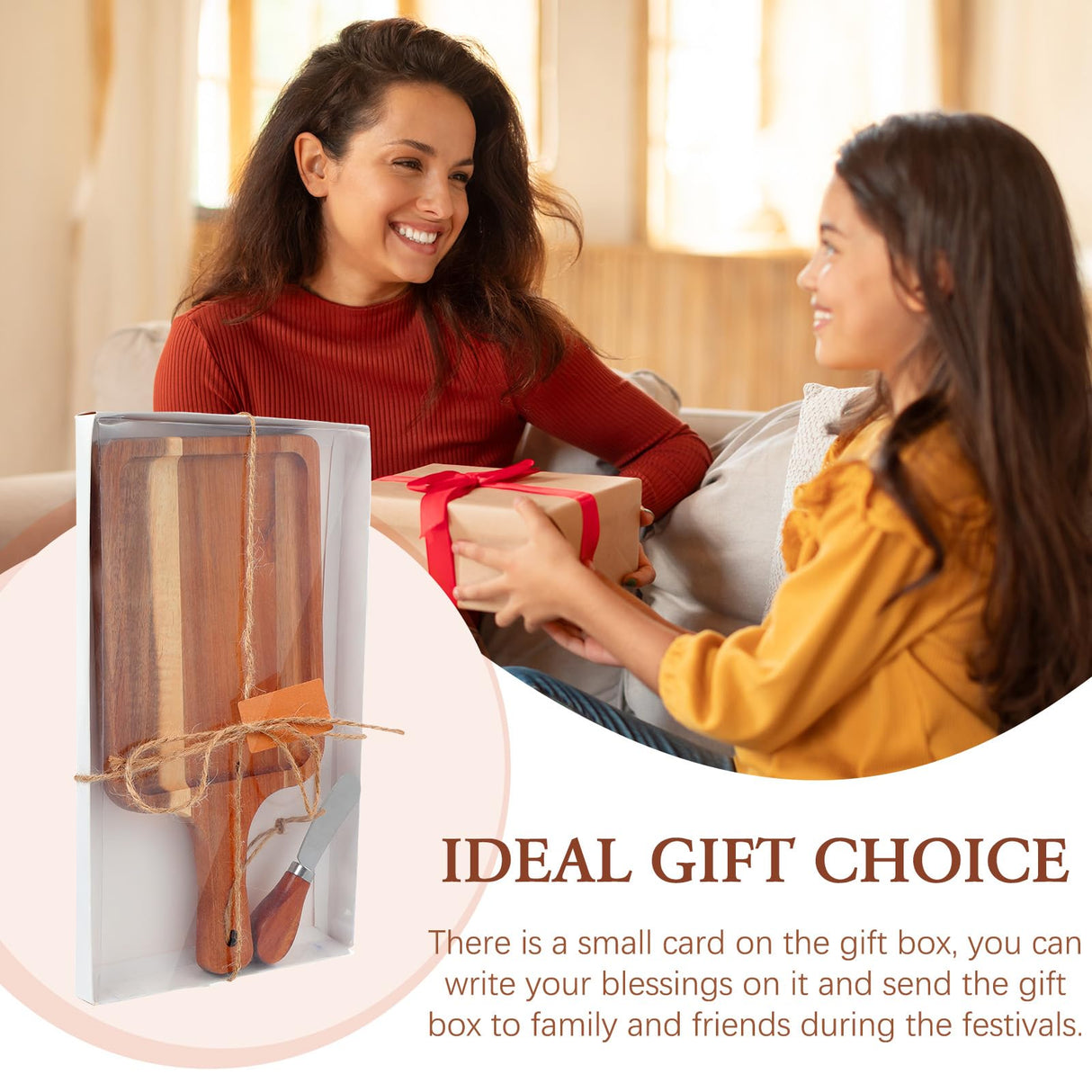 Geetery 12 Set Acacia Wood Charcuterie Board with Knife Wooden Serving Tray with Groove Acacia Wood Cutting Board with Gift Box and Card for Wedding Baby Shower Housewarming Gift Geetery