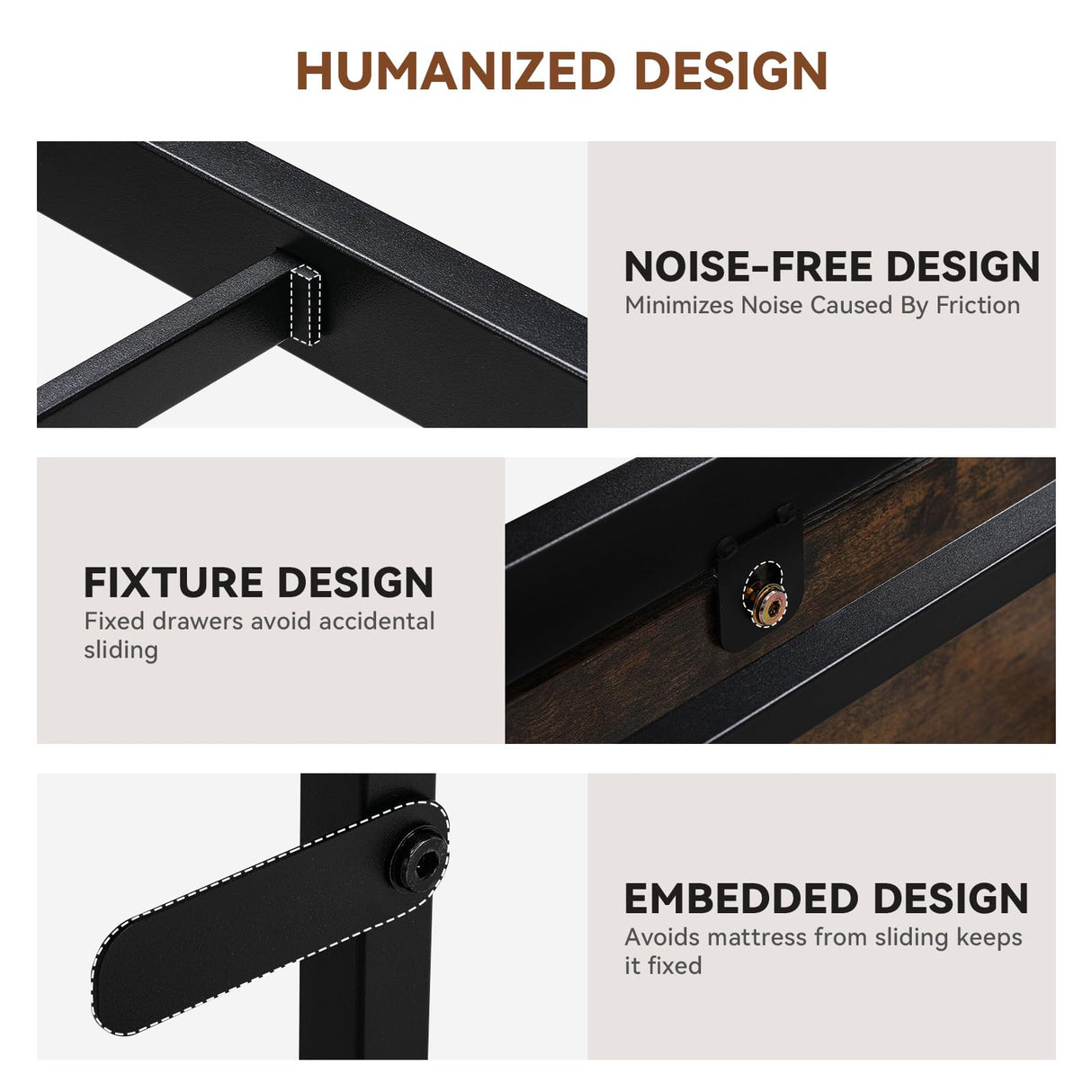 COMHOMA Platform Bed Frame with LED Lights and Charging Station, Storage Headboard and Footboard Drawers, No Box Spring Needed, Rustic Wood Look (Queen) COMHOMA