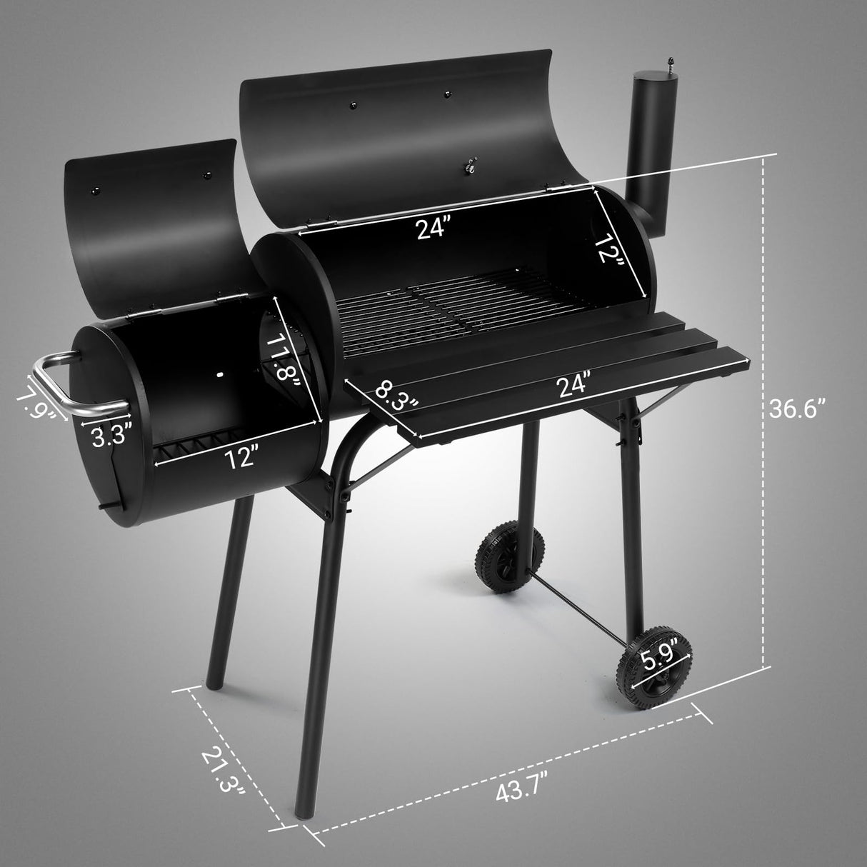 Outdoor Barrel BBQ Grill,Barrel Charcoal Grill with Offset Smoker, All Metal Outdoor Smoker with Side Table and Wheels for Outdoor Garden Patio and Backyard Cooking Shyneer