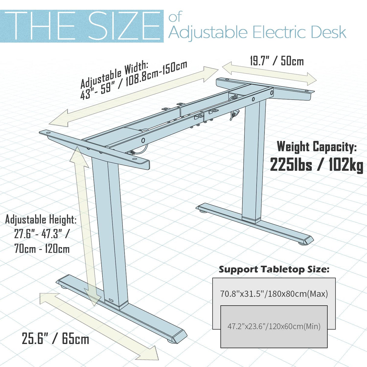 TOPSKY Dual Motor Electric Adjustable Standing Computer Desk for Home and Office (White Frame only) TOPSKY