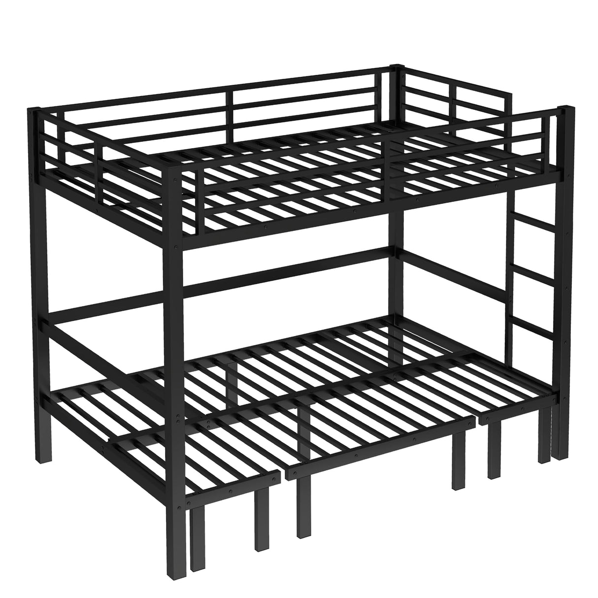 Full Over Full Bunk Bed for Adults, Heavy Duty Bunk Bed can Turns into Full Size Loft Bed with U-Shaped Sofa, Adults Bunk Bed with Safety Rails and Side Ladder, Black(Not Include Cushion) Bellemave