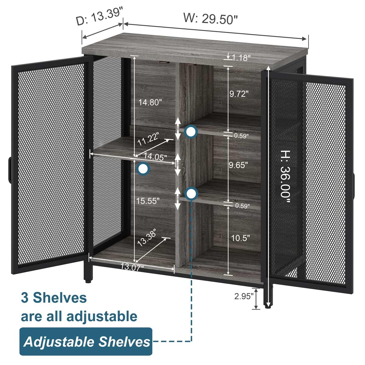 BON AUGURE Small Coffee Bar Cabinet for Liquor, Farmhouse Storage Cabinet with Doors, Wood Sideboard Buffet Cabinets for Home Kitchen, Dining Room, Living Room (Dark Grey Oak) BON AUGURE