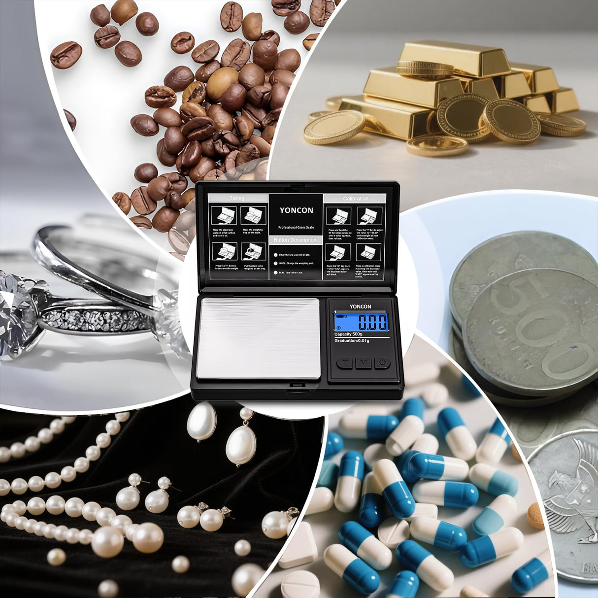 Gram Scale- 500g Ultra-Precise Digital Scale 0.01 Gram Accuracy for Jewelry, Diamonds, Gold & Silver, Portable Pocket Scale with LCD Display, Tare Function - Perfect for Jewelers & Collectors Yoncon