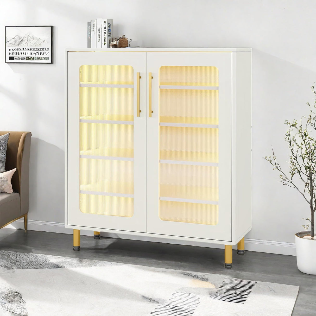 NicBex 5-Tier Shoe Cabinet with Acrylic Doors, Freestanding Shoe Storage Cabinet with LED Lights, Modern Tall Shoes Rack Organizer for Entryway, Living Room, Elegant White NicBex