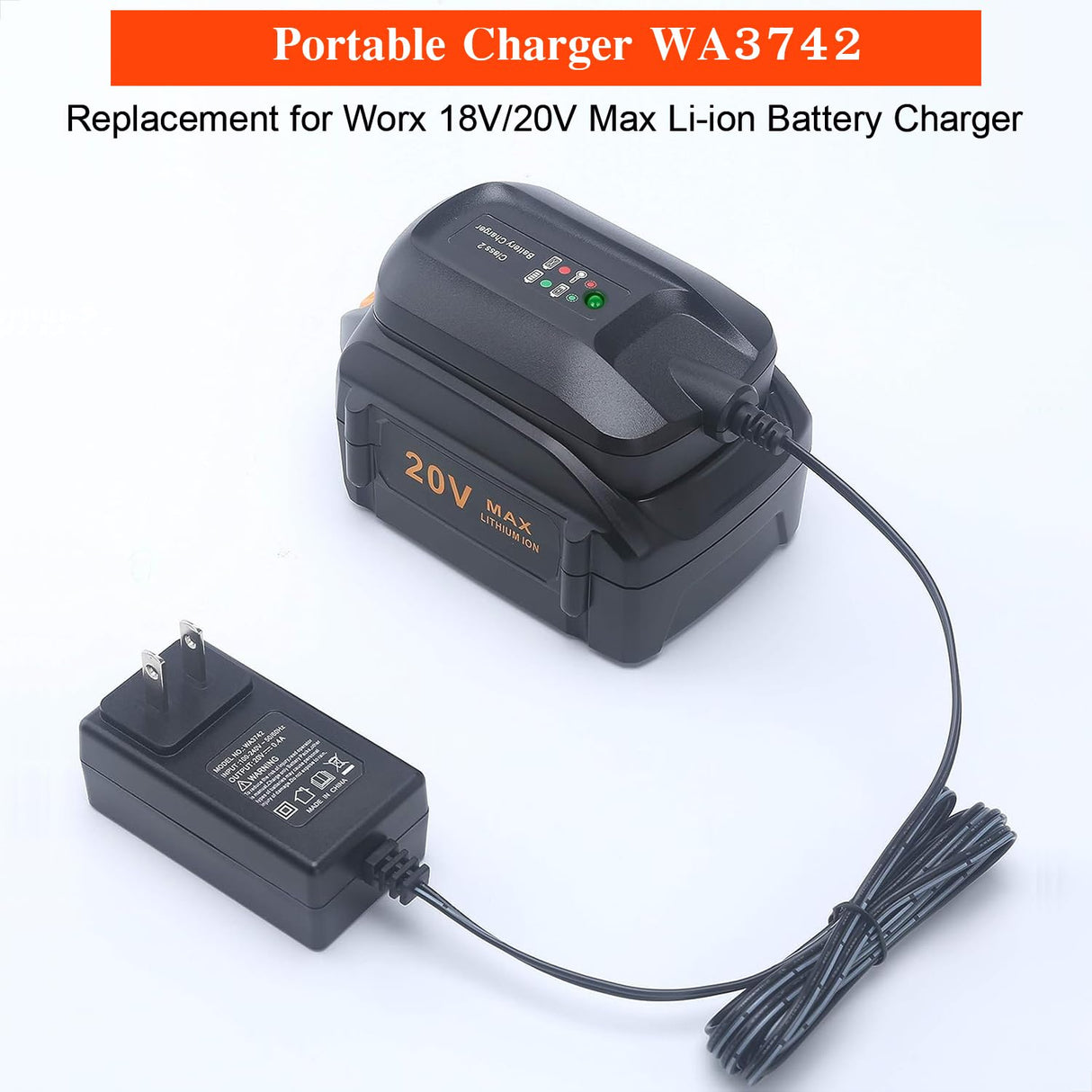 UNGINO WA3742 Replace worx 20v lithium Battery Charger WA3742 WA3732 to Charge Worx 20V MAX Lithium Battery WA3520 WA3525 WA3512 WA3512.1 WA3522 WA3544 WA3575 WA3578… UNGINO