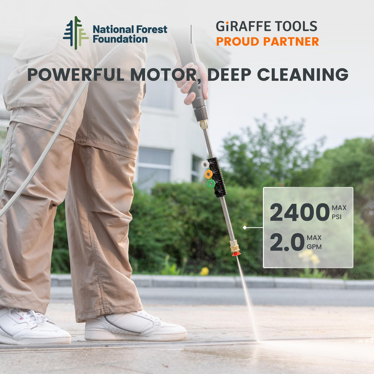 Giraffe Tools Grandfalls Pressure Washer G20 Pro, 2400 PSI 2.0 GPM, Wall Mounted Power Washer with 65FT Hose Reel, 4 Nozzles for Floor/Cars/Fences/Patios, Dark Silver Giraffe Tools