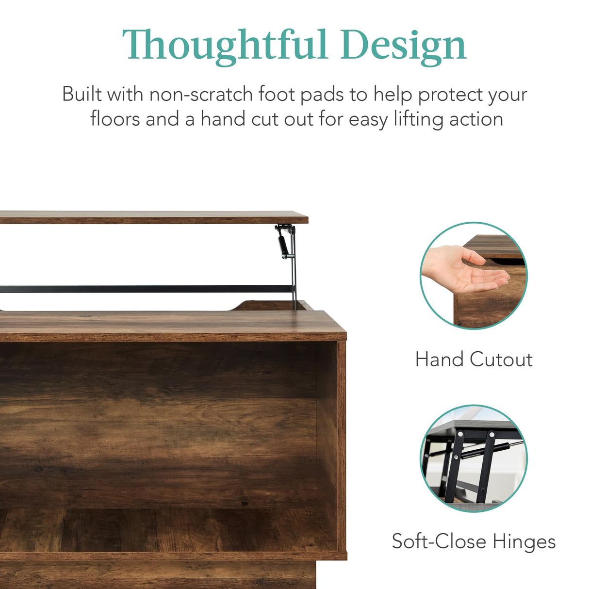 Best Choice Products Square Lift Top Coffee Table, Wooden Rustic Modern Multifunctional Accent Table for Living Room w/Hidden Storage, Cubby, Non-Scratch Pads - Brown Best Choice Products