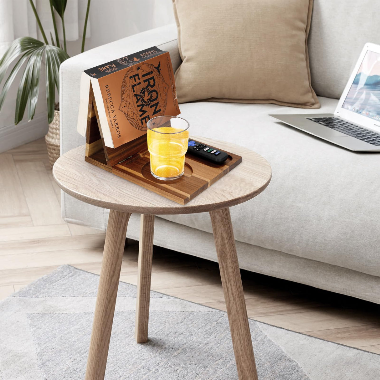 3HQ Wooden Book Stand for Reading Rest, Acacia Triangle Book Holder with Cup, Glasses, Pen & Phone Holder, Book Nook Reading Valet for Book Lover Gifts 3HQ