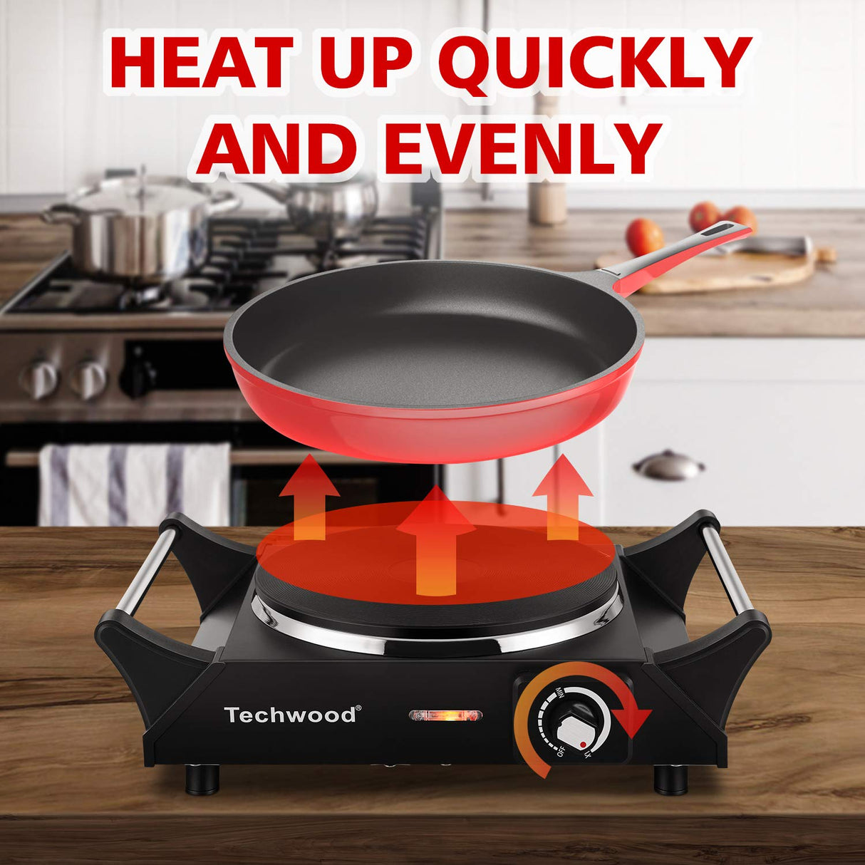 Techwood Hot Plate Portable Electric Stove 1500W Countertop Single Burner with Adjustable Temperature & Stay Cool Handles, 7.5” Cooktop for Dorm Office/Home/Camp, Compatible for All Cookwares Techwood