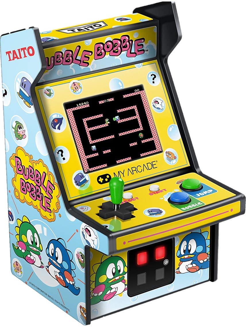 My Arcade Micro Player Mini Arcade Machine: Bubble Bobble Video Game, Fully Playable, 6.75 Inch Collectible, Color Display, Speaker, Volume Buttons, Headphone Jack, Battery or Micro USB Powered My Arcade