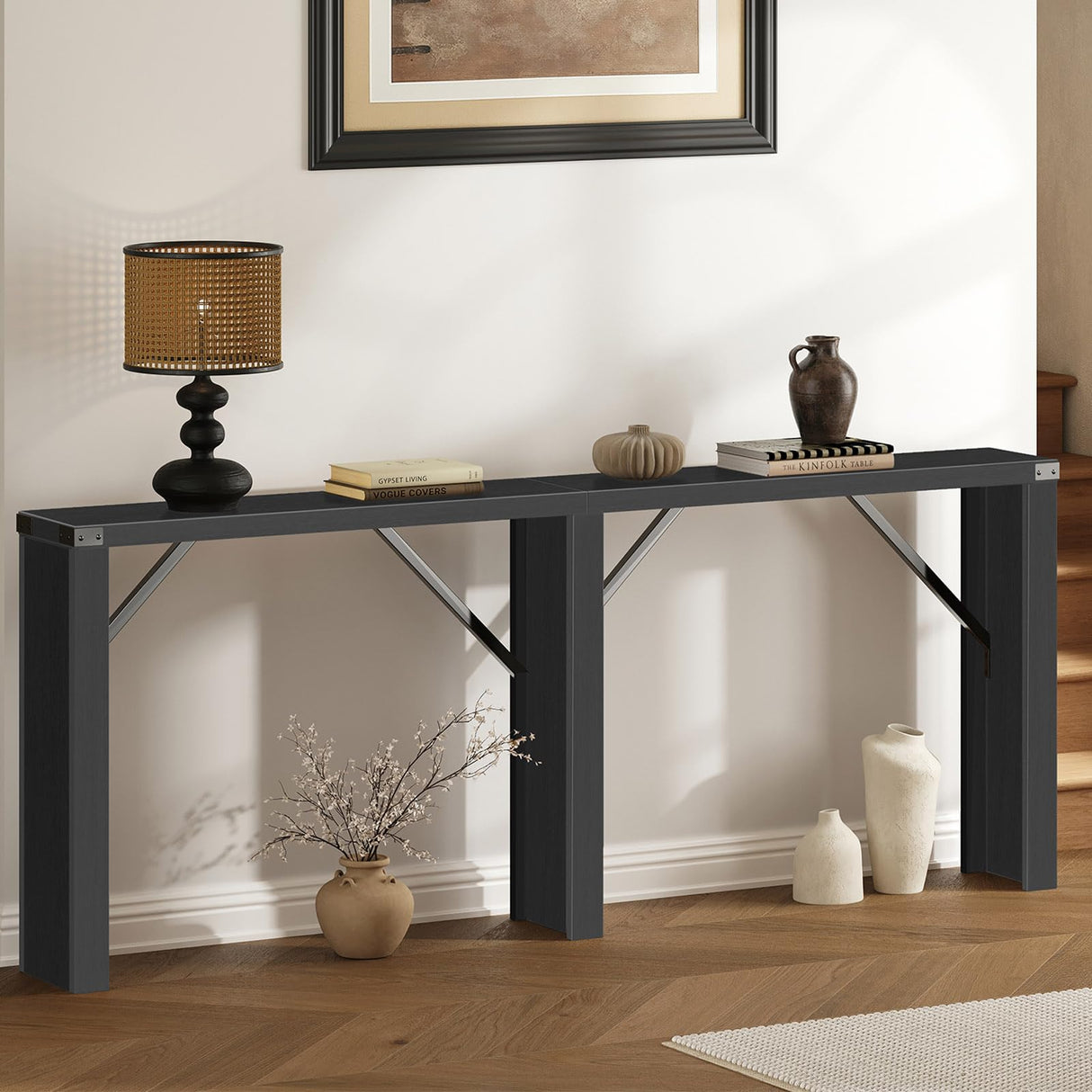 YATINEY Console Table, 70.8" Long Behind Couch Sofa Table, Entryway Table, Farmhouse Console Table for Narrow Spaces, Hallway, Living Room, Black CT31BB YATINEY
