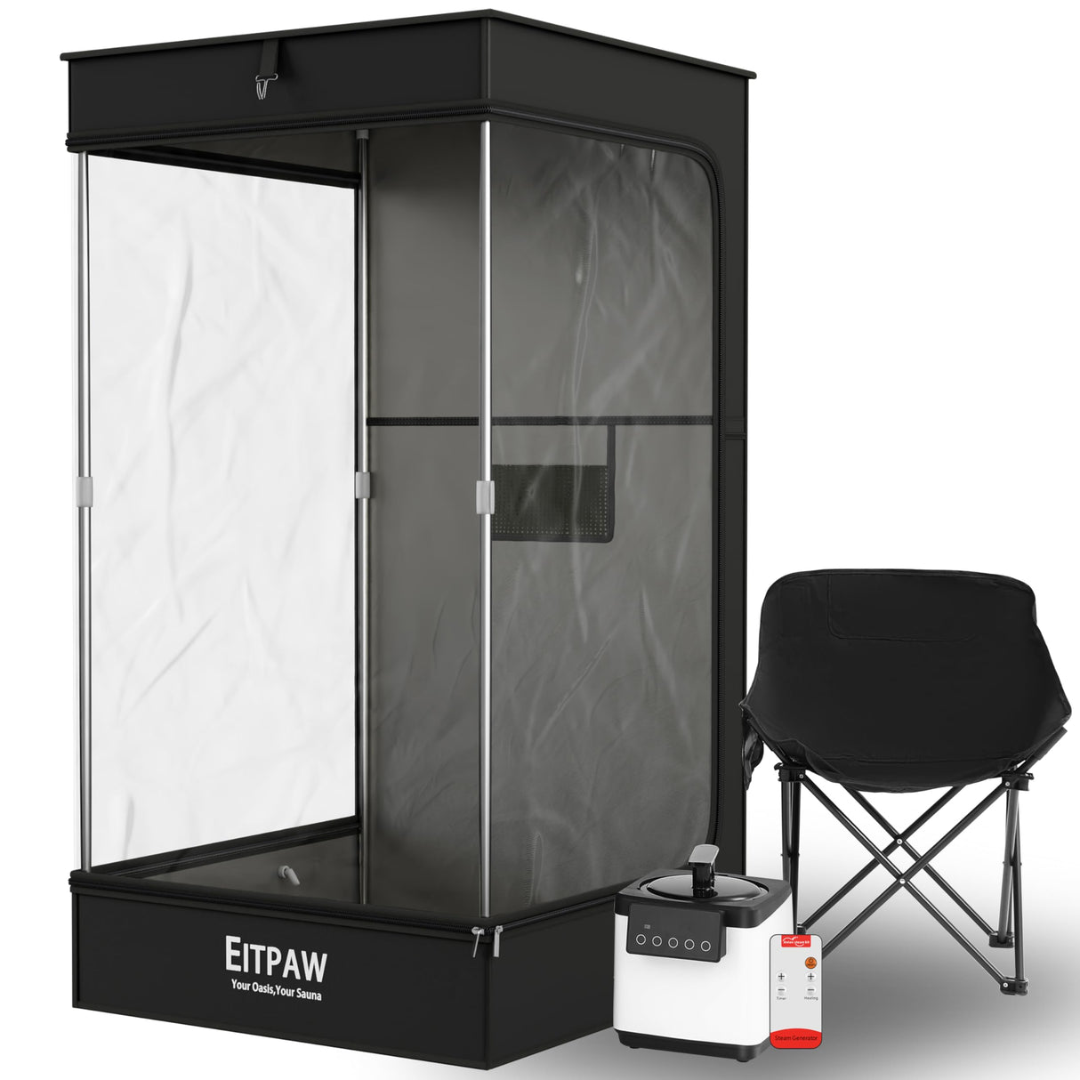 Sauna, Portable Steam Sauna, Full Size Sauna Tent for Home, Personal Sauna with 2.6L & 1000W Steamer, RGB LED Light, Remote Control, Foldable Chair, Foot Massager Roller, Mat, Suitable for Gym, Yoga Eitpaw