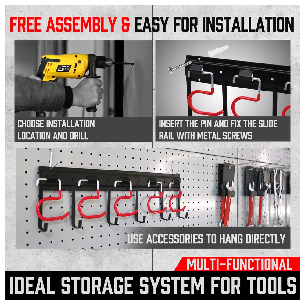 68" All Metal Garden Tool Organizer - Sturdy Garage Wall & Shed Organization System - Hooks for Shovel, Broom, Rake & More SEDY