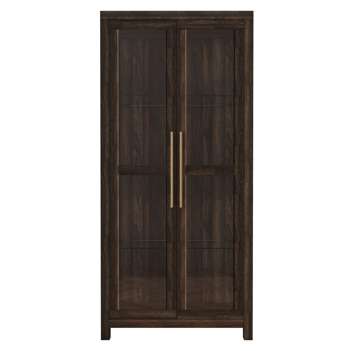 BELLEZE Storage Cabinet, Tall Bookshelf or Display Cabinet for Living Room Bedroom, Curio Cabinet with Tempered Glass Doors, Trophy Display Case, Storage/Organization - Avalon (Dark Walnut) BELLEZE