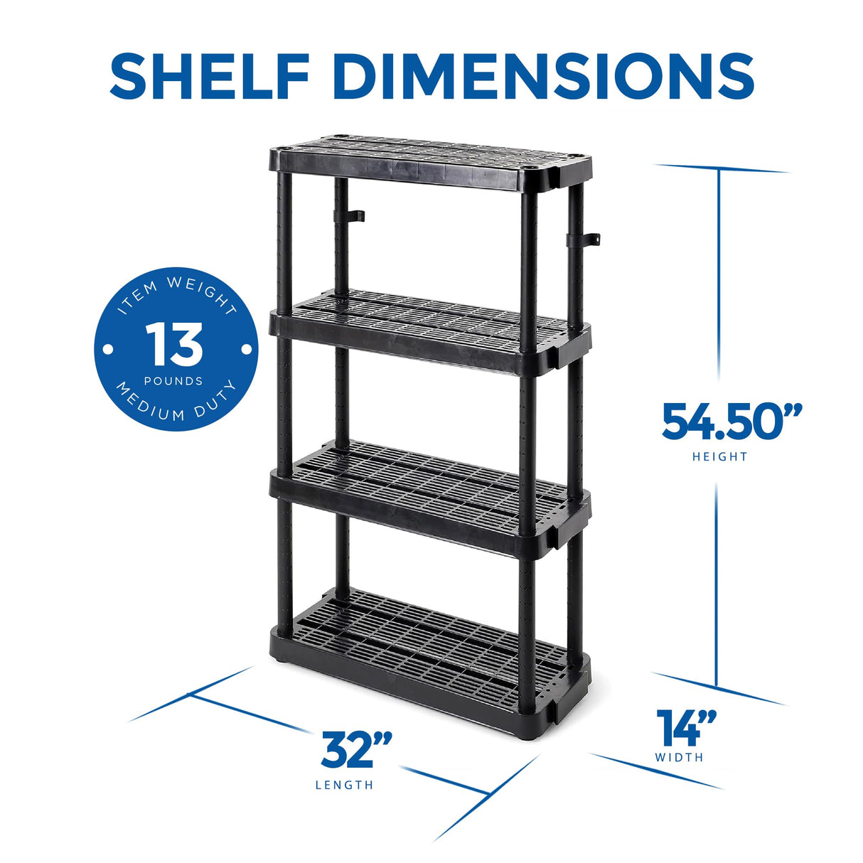 Gracious Living 4 Shelf Adjustable Height Medium Duty Storage Unit 14 x 32 x 54.5" Organizer for Home, Garage, Basement, & Laundry, Black (2 Pack) Gracious Living