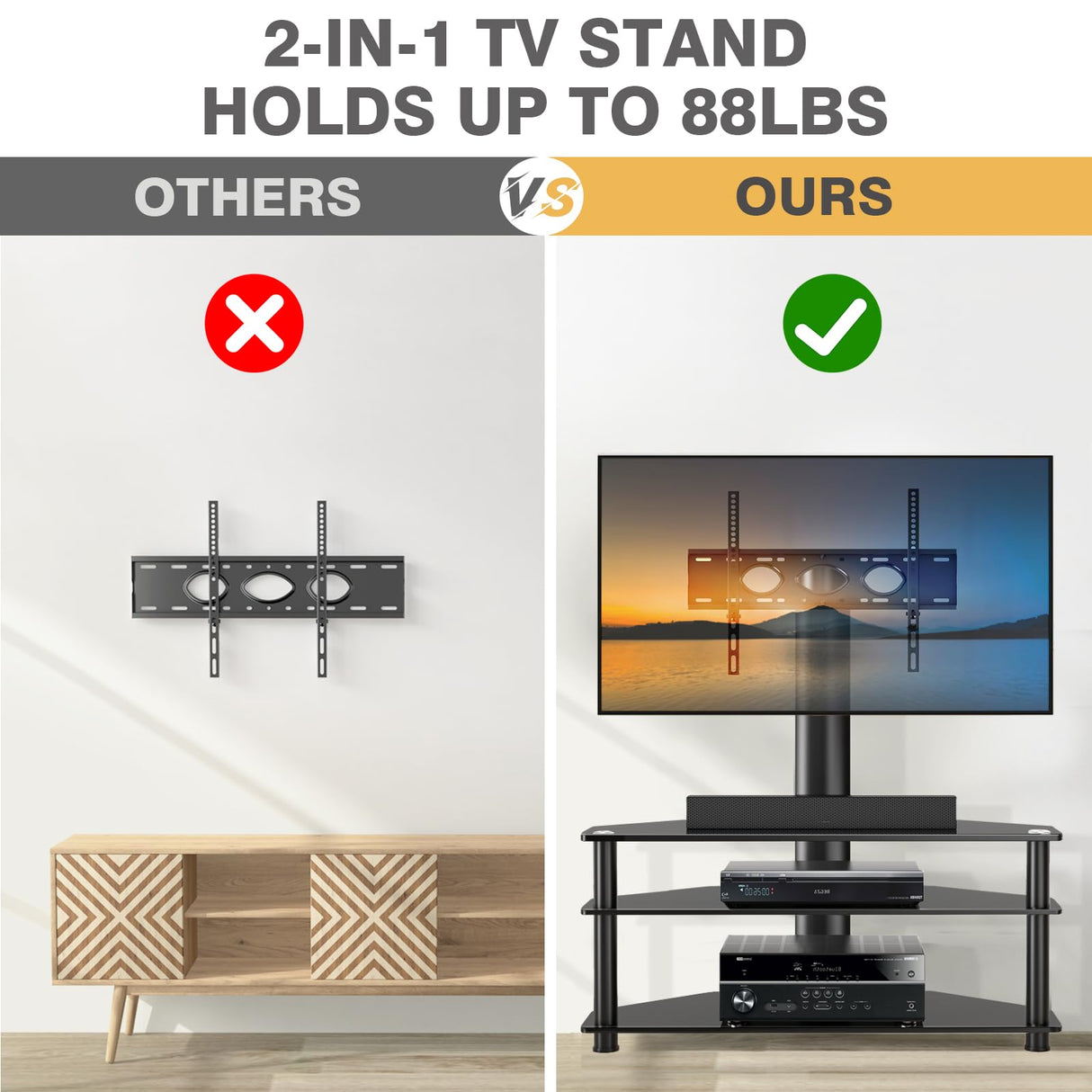 TAVR Furniture Swivel Floor TV Stand with Table for 32-70 Inch TVs, Universal Height Adjustable TV Floor Stand with Large Storage Shelves, Strong Corner TV Stand Mount Holds up to 88lbs, Black TAVR Furniture