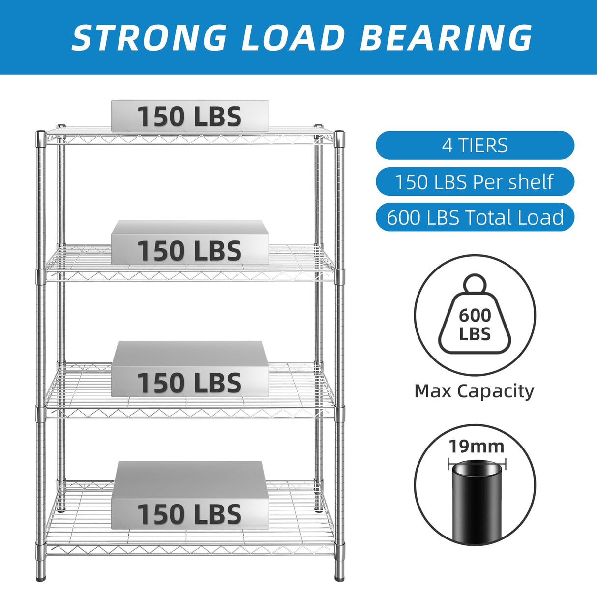 Guan River 4-Shelf Adjustable Metal Shelf Wire Shelving Unit Storage Rack Display Shelf for Office,Kitchen,Bedroom,Bathroom,Laundry,Pantry Basement,Garage(Chrome,36" L x 14" W x 54" H) Guan River