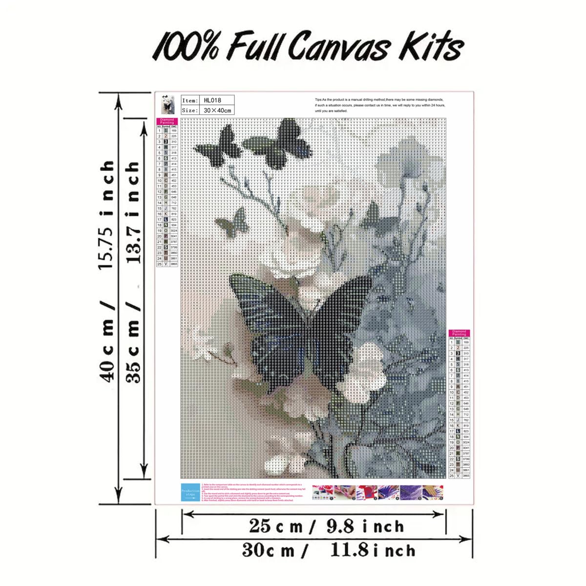 Black Butterfly 5D Diamond Painting Kits for Adults, Diamond Art Kit for White Flowers,DIY Full Round Drill Diamond Gem Art and Crafts Home Wall Decor 12 x 16 inch GEMFAMILY