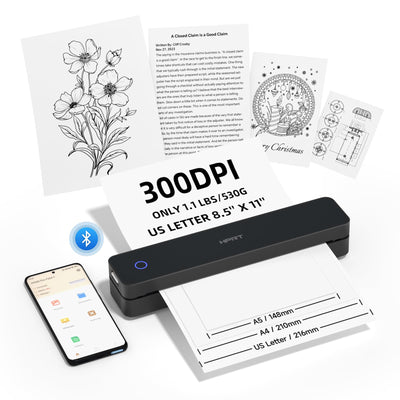 HPRT Portable Printers Wireless for Travel, Support 8.5" X 11" US Letter, Bluetooth Thermal Printer Compatible with iOS, Android & Laptop, Inkless Mobile Printer for Office, Home, School, Black