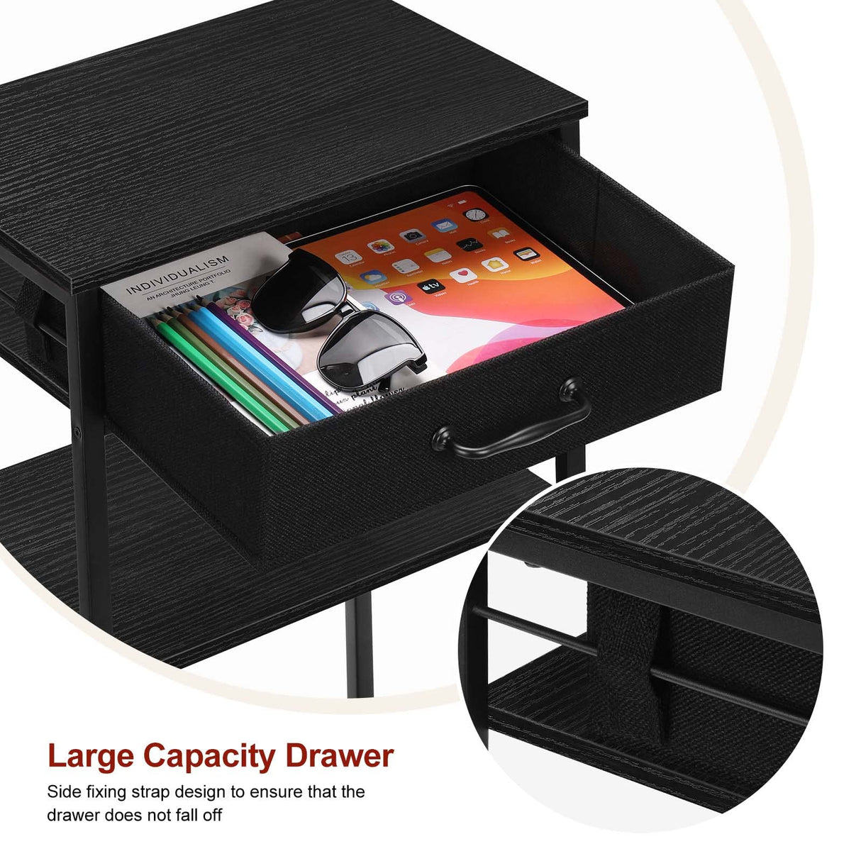 Printer Stand with Storage 3 Tier Home Printer Table with Drawers Multifunctional Under Desk Printer Shelf Holder Industrial End Table Nightstand for Fax Machine Scanner Files Brown BTY