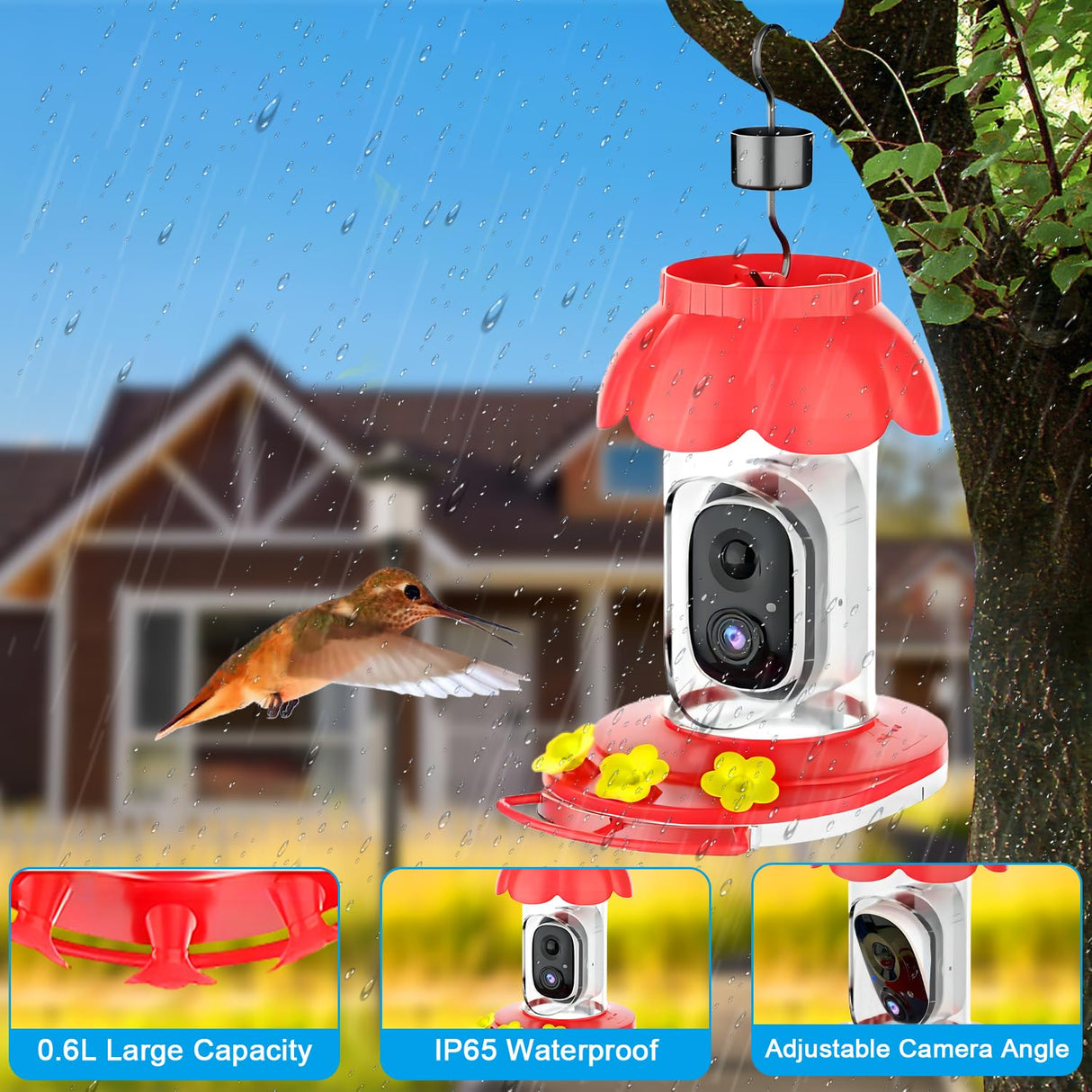 SECUHOME Smart Hummingbird Feeder with Camera Wireless Bird Feeders for Outdoors Video Watching AI Camera with Auto Capture Videos & Motion Detection SECUHOME