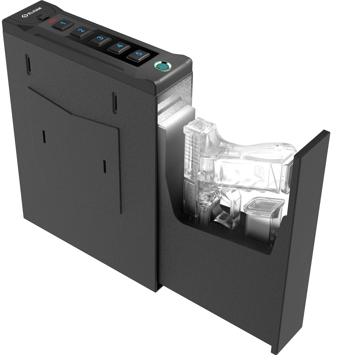 Z ZLJUAN Mounted Gun Safe for Pistols,Quick-Access Auto-Open Sliding Door Handgun Safe for Nightstand Wall Mount Bedside Desk Bed Gun Safes, Pistol Safe w/Biometric Fingerprint,Keypad Lock,Key Z ZLJUAN