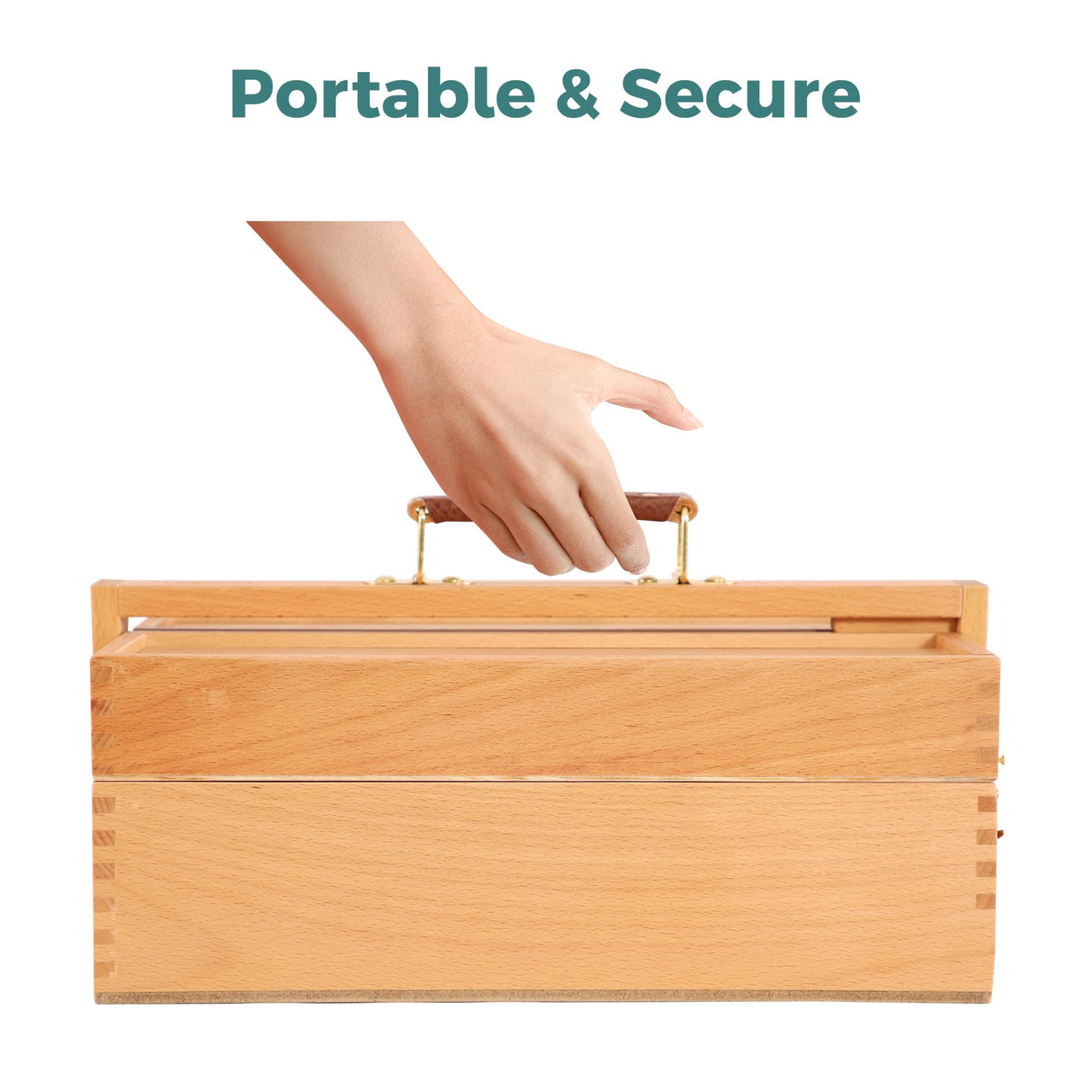 VISWIN Multi-Function Artist Storage Box, Portable Solid Beech Wooden Tool Box with Drawer, Three Layers Art Supplies Storage Box for Paint Brush, Pen, Pastel, Paining Supplies, 13 1/2" x9 1/2"x5" VISWIN