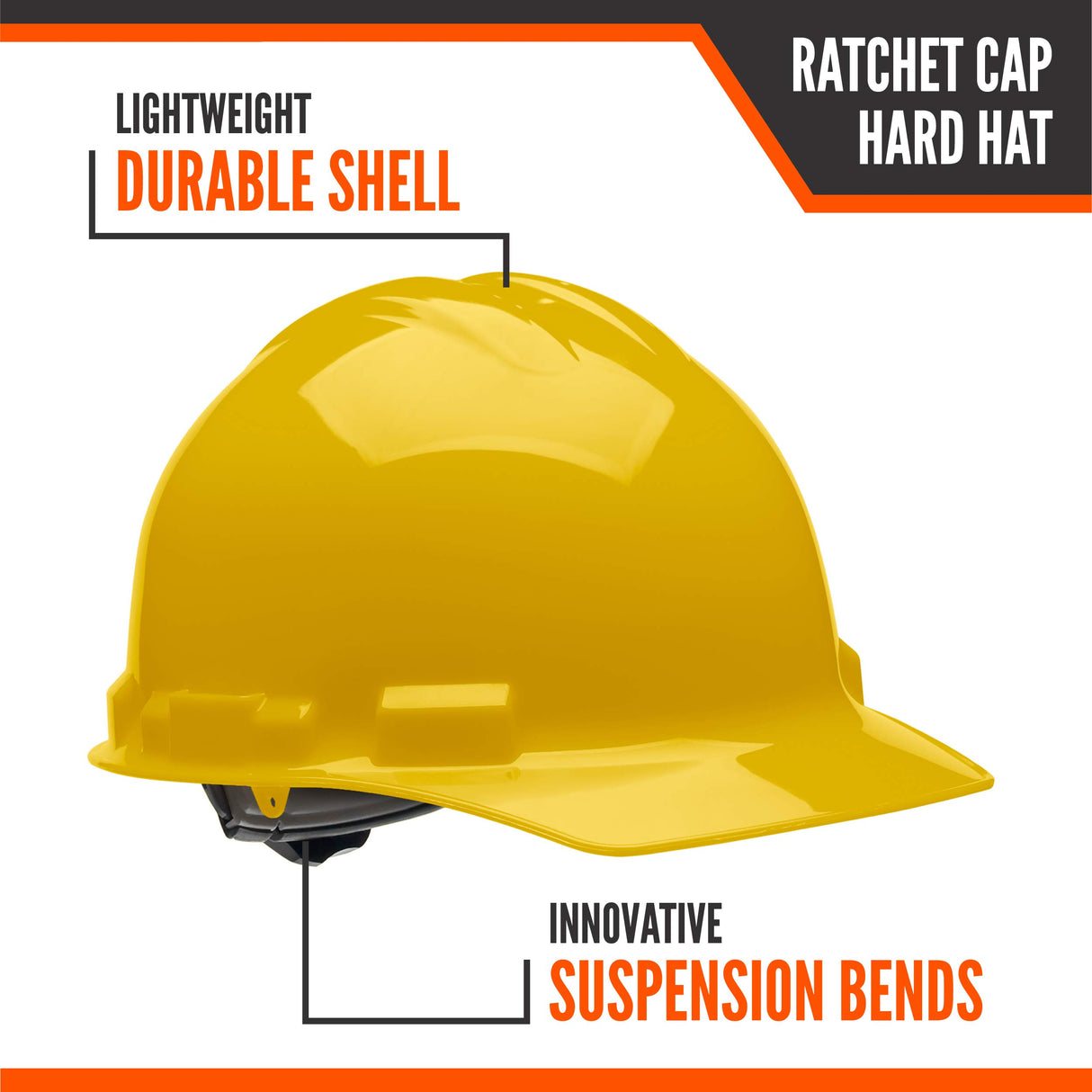 Malta Dynamics Made in US 4 Pt. Suspension Hard Hat, Ratchet Cap Style, Construction Hard Hat for Safety, OSHA/ANSI Compliant (1 Pack, Yellow) Malta Dynamics