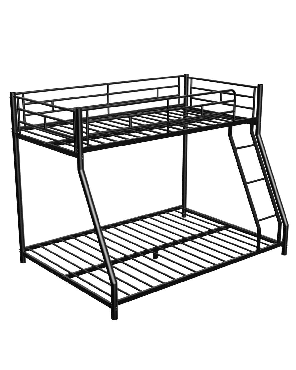 Mixcous Twin Over Full Bunk Bed for Adults & Kids, Heavy Duty Bunk Beds with EVA Padded Ladder and Full-Length Guardrails, Noise-Free Metal Bed Frame, Space-Saving Design, Black Mixcous