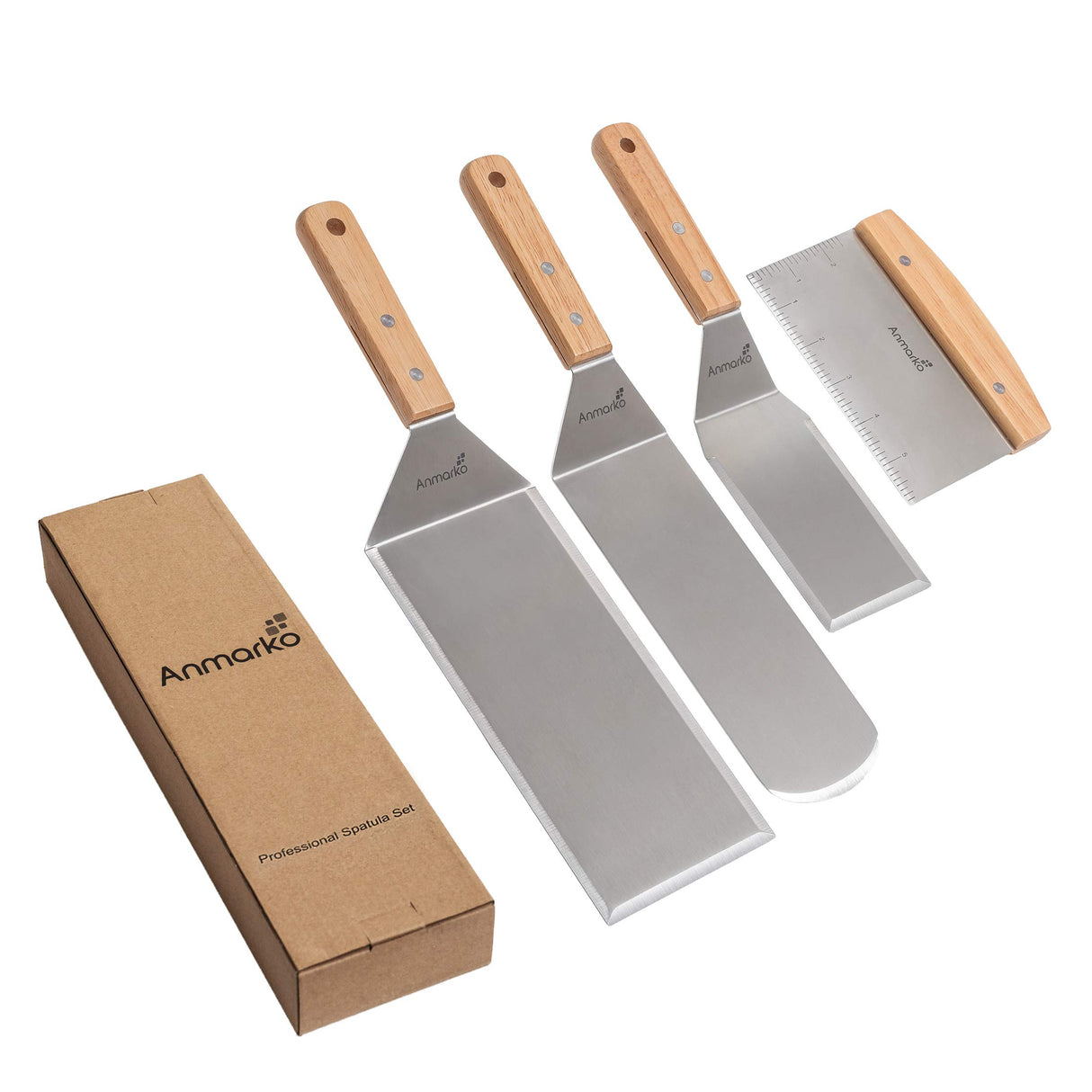 Stainless Steel Metal Spatula Set - Teppaniyaki Spatulas - Griddle Scraper Flat Spatula Pancake Flipper Hamburger Turner - Metal Utensil great for BBQ Grill Flat Top Cast Iron Griddle Accessories Anmarko
