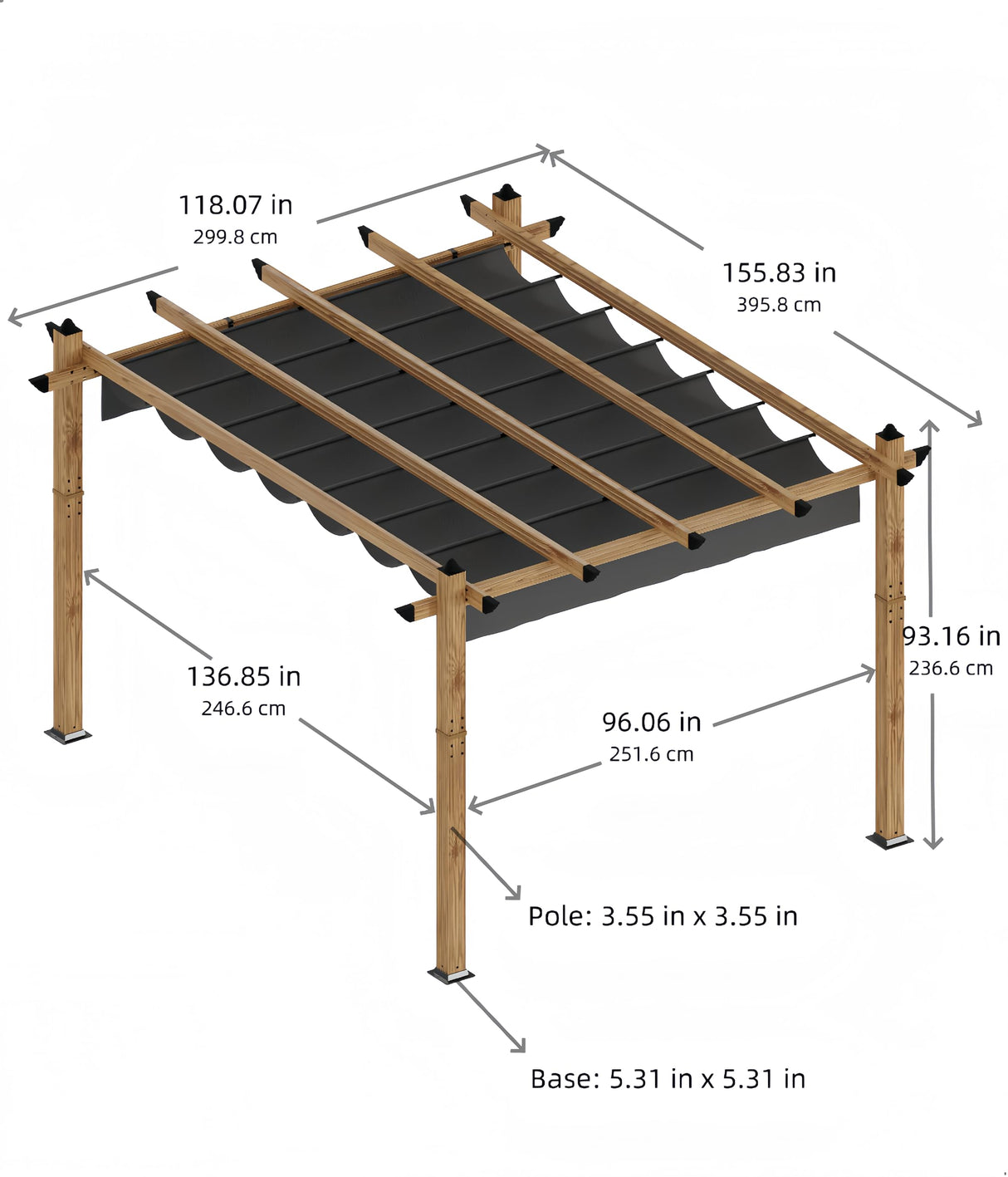 GarveeLife 10 x 13 Ft Wood-Grain Aluminum Pergola Outdoor Pergola with Retractable Canopy Sun Shade Shelter for Garden, Patio, Backyard, Deck - Gray GarveeLife