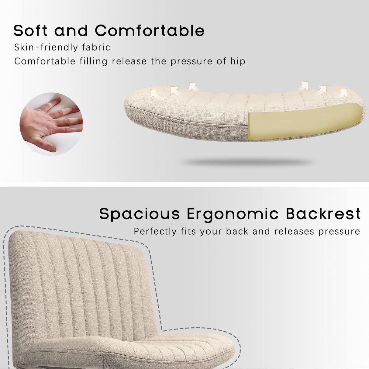 PUKAMI Criss Cross Chair,Comfy Cross Legged Office Desk Chair No Wheels,Cute Makeup Vanity Chair,Fabric Modern Swivel Height Adjustable Mid Back Wide Seat Computer Task Chair for Home Office(Beige) PUKAMI