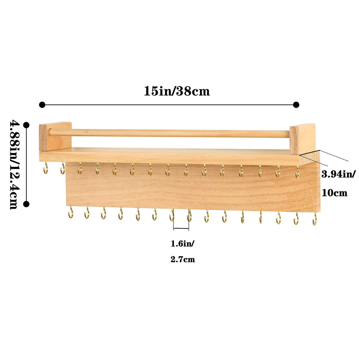 Zhithink Wall Mounted Necklace Hanger, Necklace Holder, Necklace Organizer, Hanging Jewelry Organizer with 30 Hooks, Wall Mounted Jewelry Organizer for Necklace Earrings and Rings(Wood) Zhithink