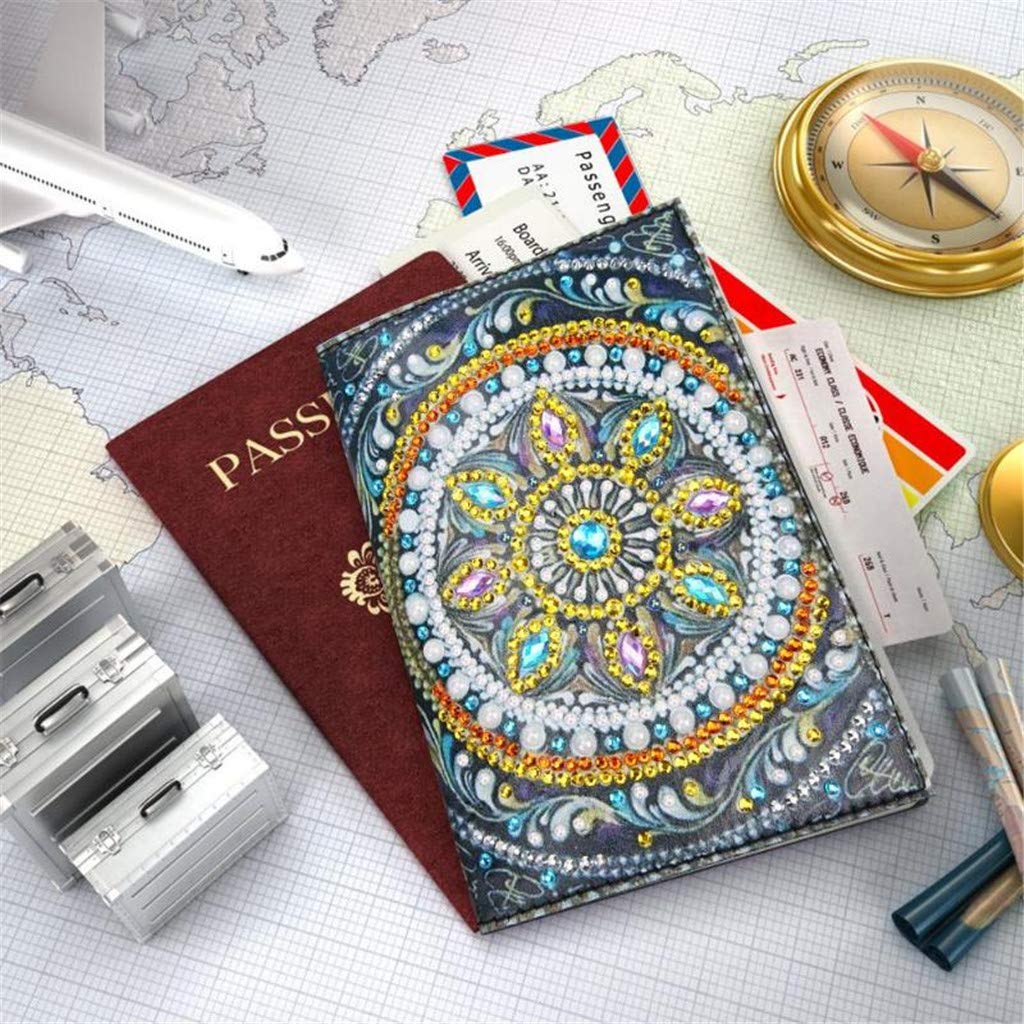 2 Pieces Diamond Painting Leather Passport Holder, DIY Special Shaped Crystal Painting Travel Passport Protective Cover for Boarding Pass, ID Card, Driver's License-20X14CM (AA084-AA086) Vocttaiy