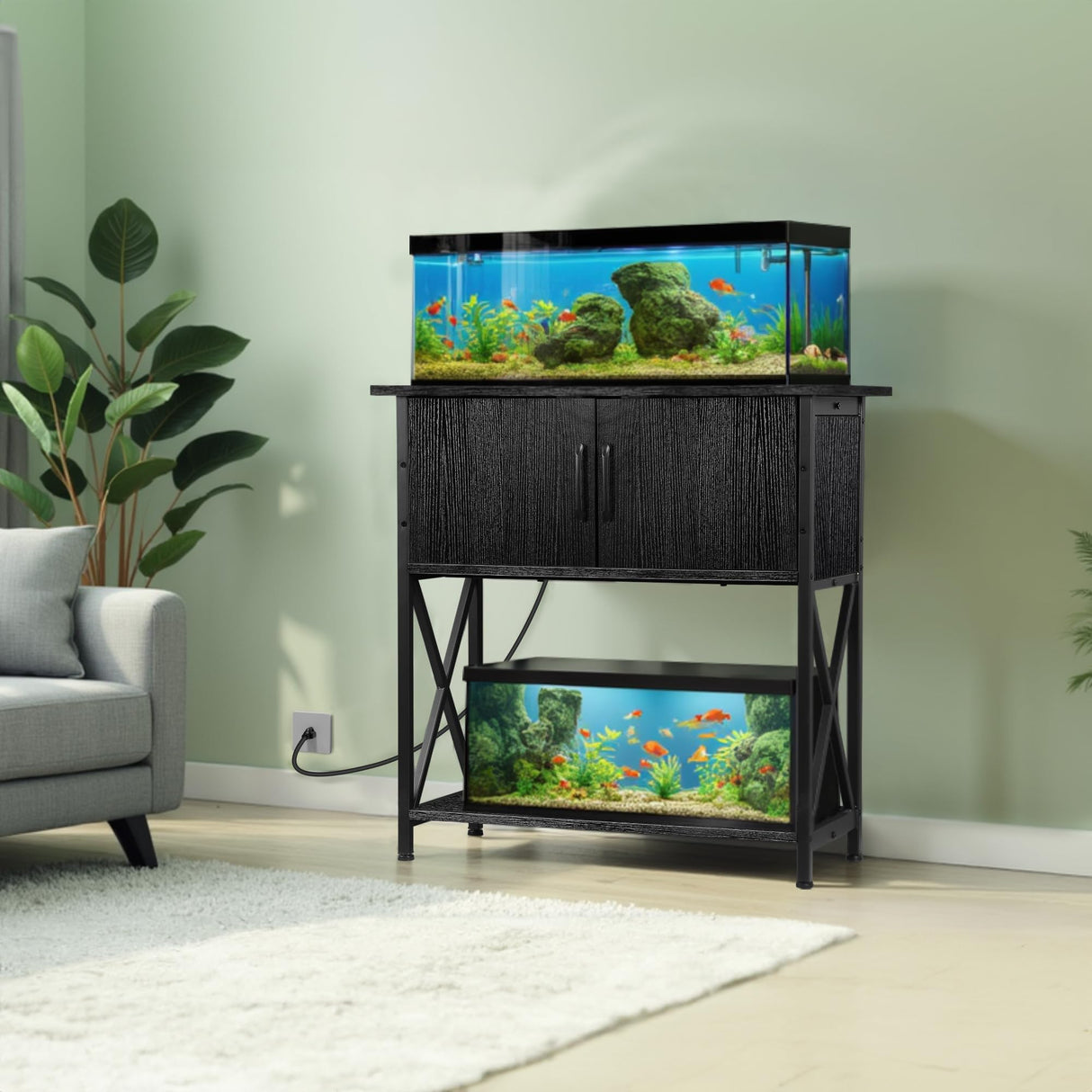 ZENY 20-29 Gallon Fish Tank Stand with Cabinet for Fish Tank Accessories Storage, Metal Double Aquarium Stand, 30.71''L x 12.6''W Tabletop, 330LBS Capacity ZENY