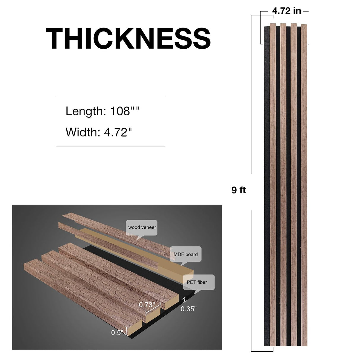 NeatiEase Wood Wall Panels, 9 Feet Acoustic Slat Wall Panels for Interior Wall Decor and Noise Reduction, Decorative Slat Wall Paneling, Smoked Oak, 4-Piece NeatiEase