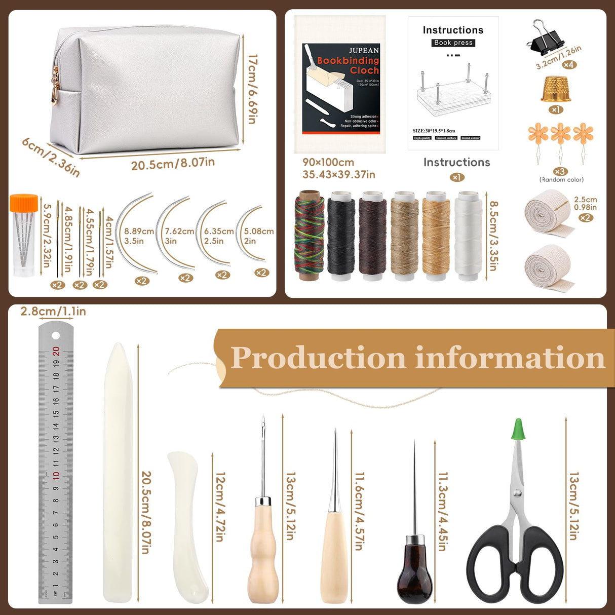 JUPEAN Bookbinding Kit, Book Making Kit, Bookbinding Punching Guide Set, 11.6”x7.9” Hole Punching Book Press Books Binding Materials with Bone Folder Awl Binding Strap for Craft DIY JUPEAN